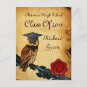 AFSTUDEREN OWL PARCHMENT EN RODE WAX SEAL MONOGRAM UITNODIGING BRIEFKAART (Voorkant)