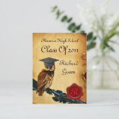 AFSTUDEREN OWL PARCHMENT EN RODE WAX SEAL MONOGRAM UITNODIGING BRIEFKAART (Staand voorkant)