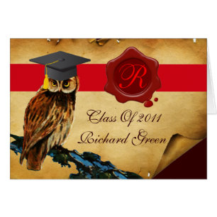 AFSTUDEREN OWL PARCHMENT RED WAX SEAL MONOGRAM
