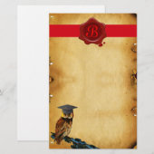 AFSTUDEREN OWL PARCHMENT RED WAX SEAL MONOGRAM BRIEFPAPIER (Voorkant / Achterkant)