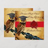 AFSTUDEREN OWL PARCHMENT RED WAX SEAL MONOGRAM KAART (Voorkant / Achterkant)