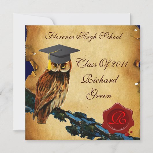 AFSTUDEREN OWL PARCHMENT WAX SEAL MONOGRAM Felt Kaart (Voorkant)