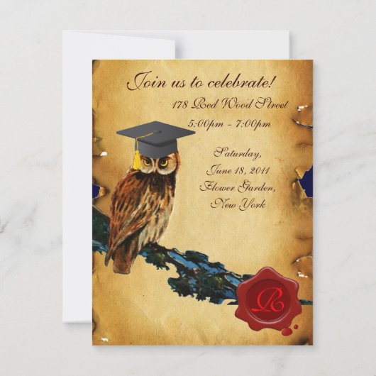AFSTUDEREN OWL PARCHMENT WAX SEAL MONOGRAM KAART (Achterkant)