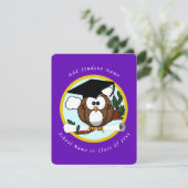 Afstuderen Owl/ Pet & diploma - Paars Aankondiging (Staand voorkant)