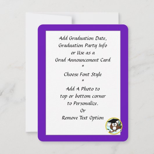 Afstuderen Owl/ Pet & diploma - Paars Aankondiging (Achterkant)
