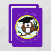 Afstuderen Owl/ Pet & diploma - Paars Aankondiging (Voorkant / Achterkant)