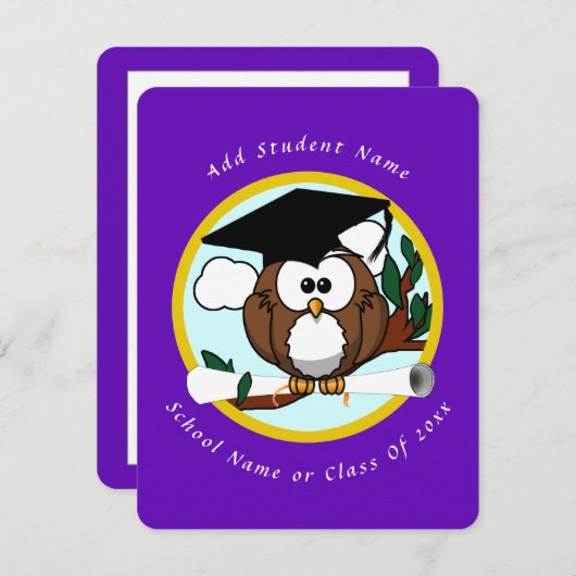 Afstuderen Owl/ Pet & diploma - Paars Aankondiging (Voorkant / Achterkant)