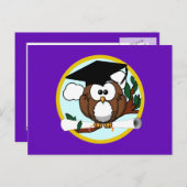 Afstuderen Owl/ Pet & Diploma - Paars en goud Aankondigingskaart (Voorkant / Achterkant)