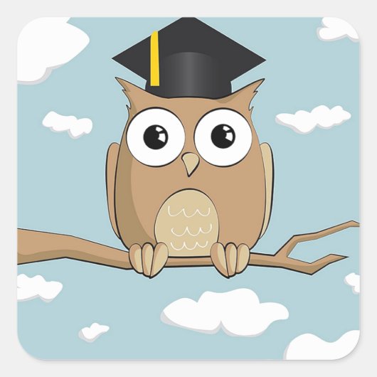 Afstuderen Owl Vierkante Sticker (Voorkant)