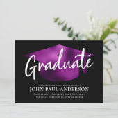 Afstuderen Paars Afstudeerder Pet zwart Afstuderen Aankondiging (Staand voorkant)