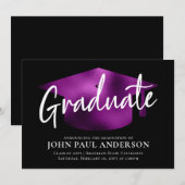 Afstuderen Paars Afstudeerder Pet zwart Afstuderen Aankondiging (Voorkant / Achterkant)