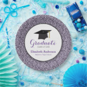 Afstuderen Paars Glitter Mortarboard Papieren Bordje (Feest)