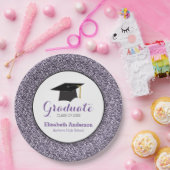 Afstuderen Paars Glitter Mortarboard Papieren Bordje (Feest)