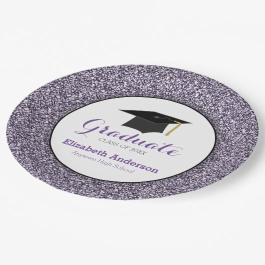 Afstuderen Paars Glitter Mortarboard Papieren Bordje (Gekanteld)