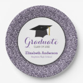 Afstuderen Paars Glitter Mortarboard Papieren Bordje (Voorkant)