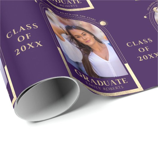 Afstuderen Paars Gold Sun Moon Stars Afstudeerder  Cadeaupapier (Rol Hoek)