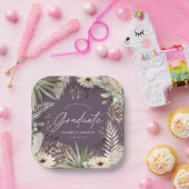 Afstuderen paars gras papieren bordje (Feest)