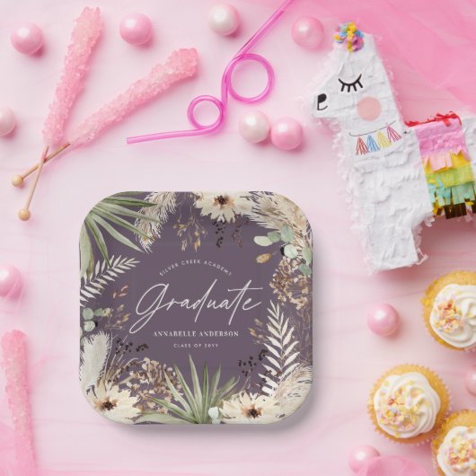 Afstuderen paars gras papieren bordje (Feest)