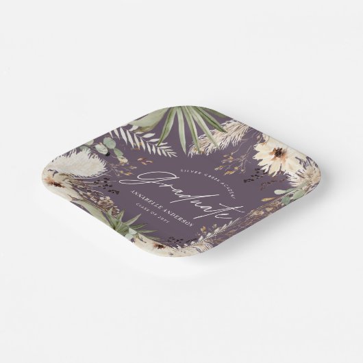 Afstuderen paars gras papieren bordje (Gebogen)