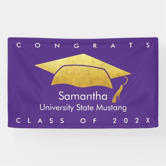 Afstuderen Paars, modern, eenvoudig goud Pet Spandoek (Horizontaal)