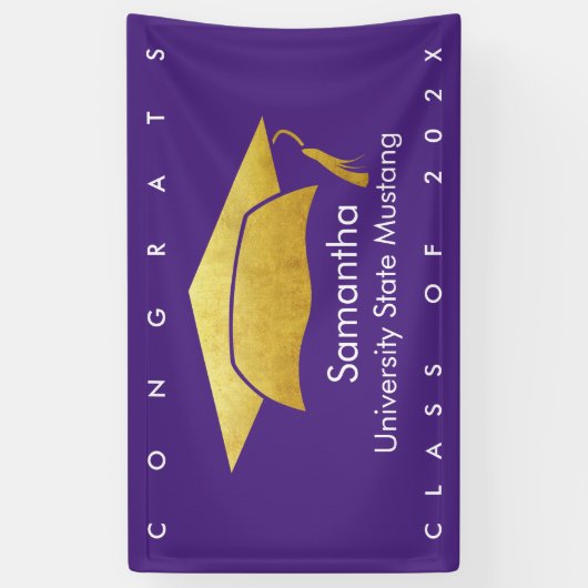 Afstuderen Paars, modern, eenvoudig goud Pet Spandoek (Verticaal)