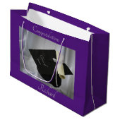 Afstuderen Paars Pet & diplomaat Gepersonaliseerd Groot Cadeauzakje (Voorkant Gekanteld)