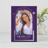 Afstuderen Paars Silver Sun Moon Stars Afstudeerde Kaart (Staand voorkant)