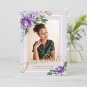 Afstuderen Paarse Bloemen Afstudeerder Aankondigin Aankondiging (Staand voorkant)