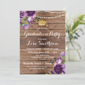 Afstuderen paarse bloemen Licht Hout Uitnodigen Kaart (Staand voorkant)