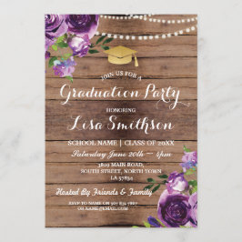 Afstuderen paarse bloemen Licht Hout Uitnodigen Kaart