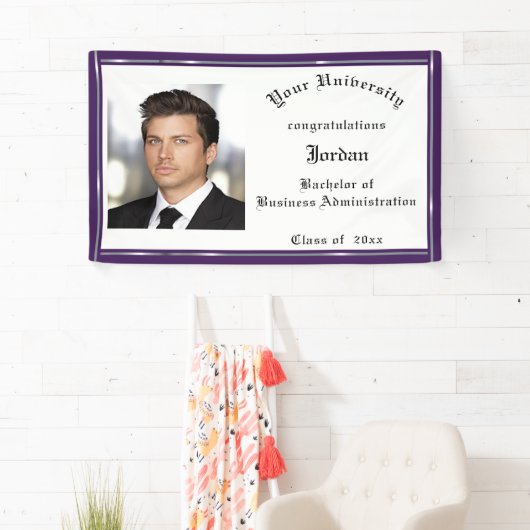 Afstuderen, Paarse, Faux Silver Foil, Aangepast Spandoek (Insitu)