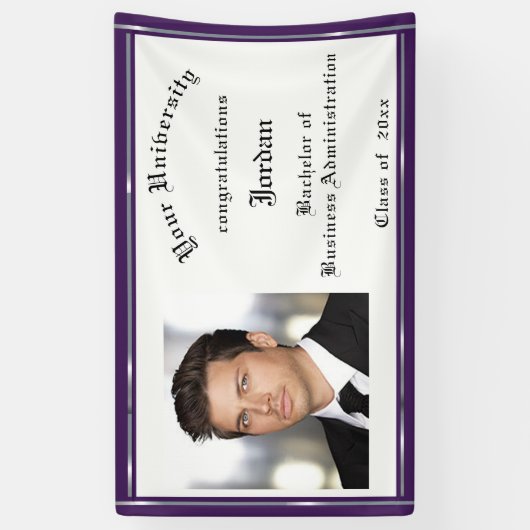 Afstuderen, Paarse, Faux Silver Foil, Aangepast Spandoek (Verticaal)