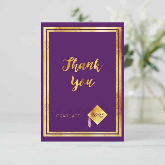 Afstuderen paarse Goud 2025 Dank u kaart (Staand voorkant)