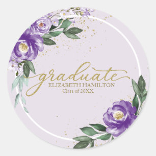 Afstuderen Paarse Lavendel Floral Graduation Party Ronde Sticker
