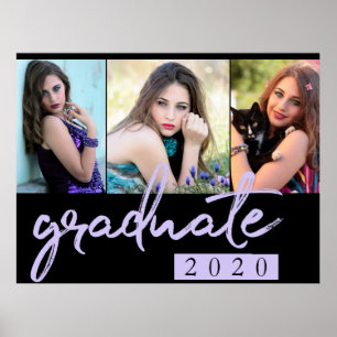 Afstuderen Paarse script   Lavendel 3 foto aandenk Poster