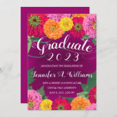 Afstuderen Paarse Zinnia Floral Waterverf 2023 Aankondiging (Voorkant / Achterkant)