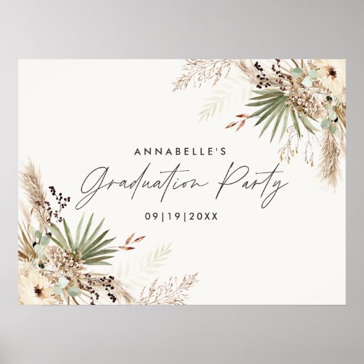 Afstuderen pampas botanische moderne elegant poster (Voorkant)