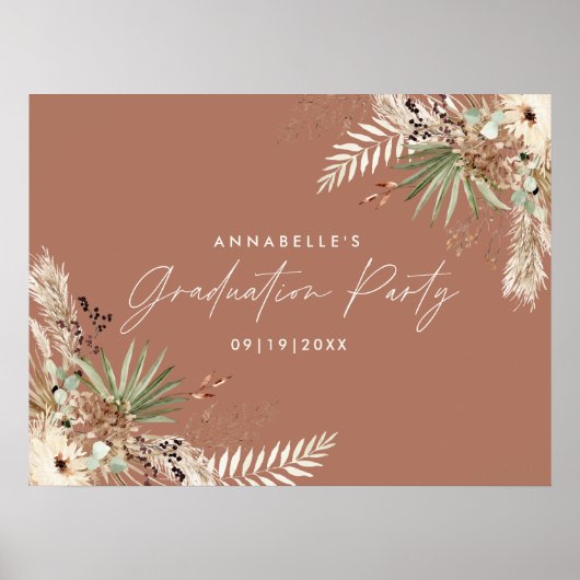 Afstuderen pampas botanische terracotta chic poster (Voorkant)