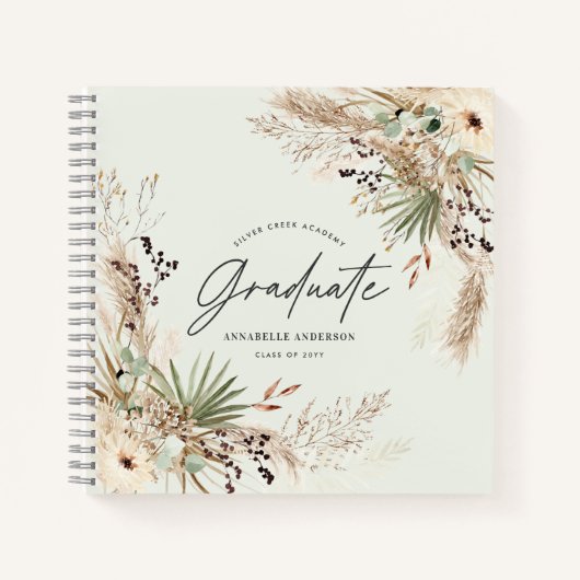 Afstuderen pampas eucalyptus elegant script notitieboek (Voorkant)