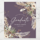 Afstuderen pampas eucalyptus floral paars wijn etiket (Enkel label)