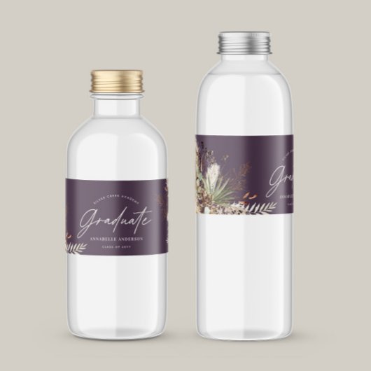 Afstuderen pampas eucalyptus paars modern waterfles etiket