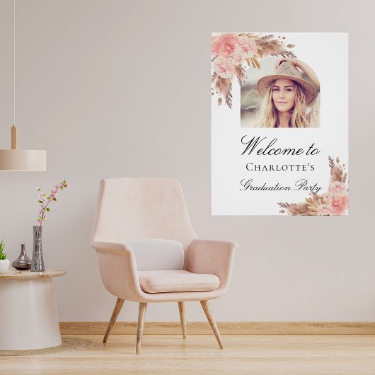 Afstuderen pampas gras blush roze boogfoto perfect poster