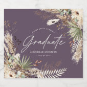 Afstuderen pampas gras eucalyptus paarse chic sparkling wijnetiket (Enkel label)