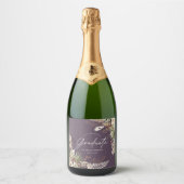 Afstuderen pampas gras eucalyptus paarse chic sparkling wijnetiket (Voorkant)