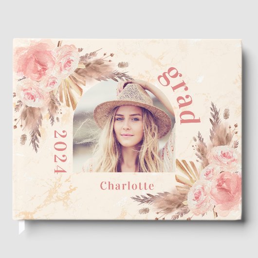 Afstuderen pampas gras roos gouden bloemen 2025 gastenboek (Voorkant)