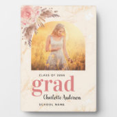 Afstuderen pampas grasfoto blush marmer fotoplaat (voorkant)