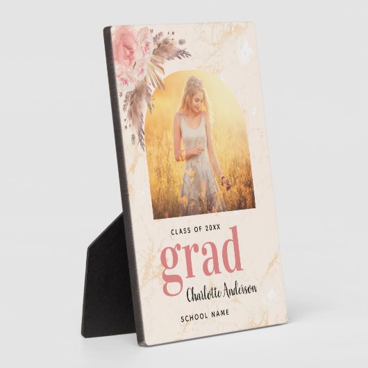 Afstuderen pampas grasfoto blush marmer fotoplaat (Zijkant)