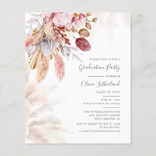 Afstuderen Pampas Grass Fotofeest Uitnodiging (Voorkant)