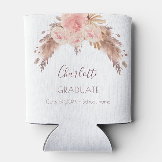 Afstuderen pampas graszoet roos floral blikjeskoeler (Achterkant)