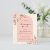 Afstuderen pampas roos Gold budget uitnodiging (Staand voorkant)